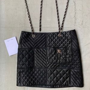 Chanel Lambskin quilted skirt w/ suspenders